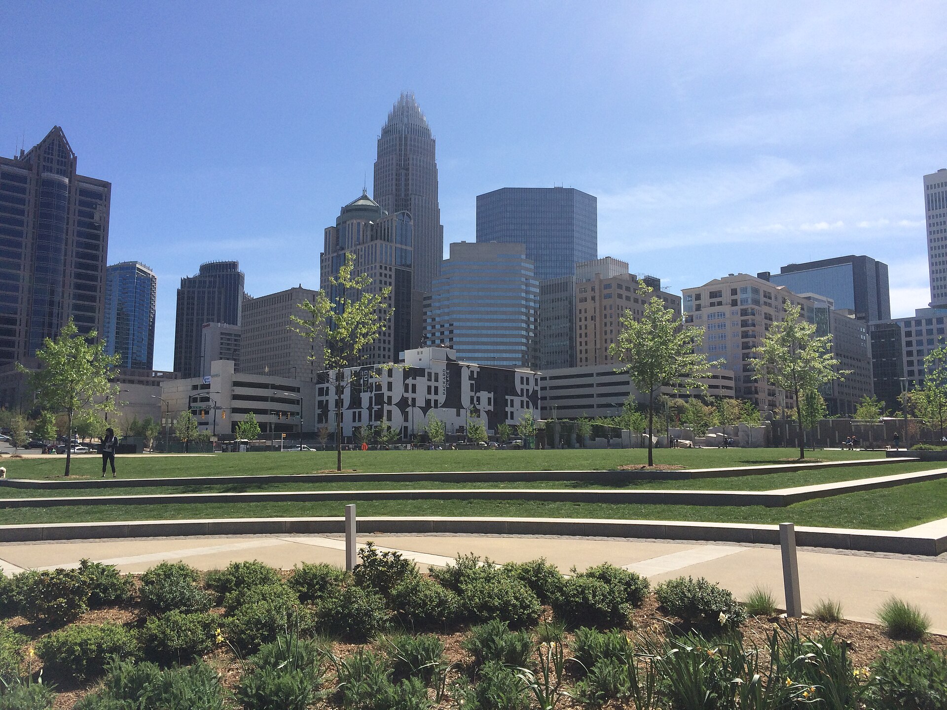 Romare Bearden Park with the Uptown Charlotte skyline in the background