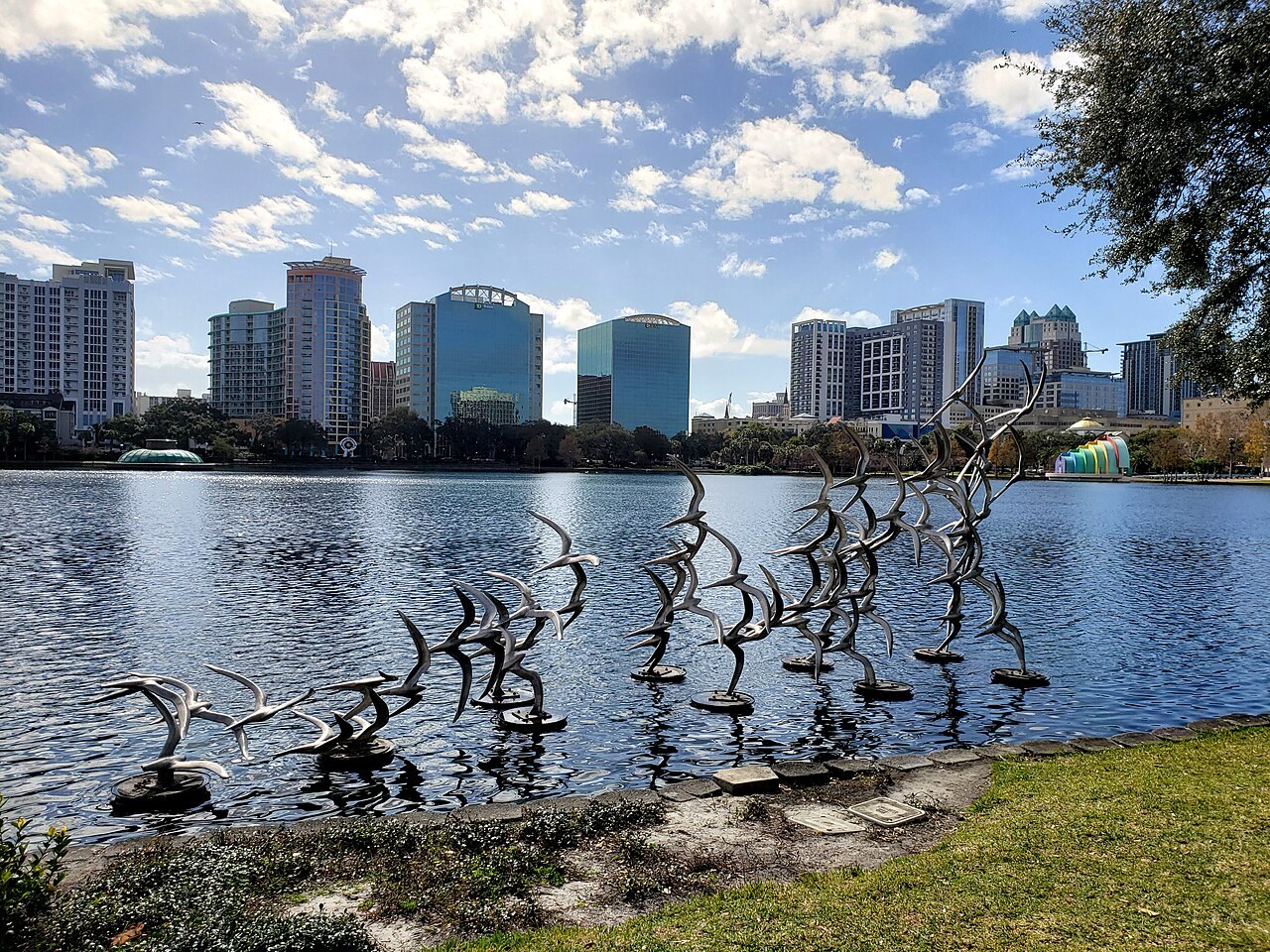 A beautiful sunny afternoon at Lake Eola Park in downtown Orlando, Florida.