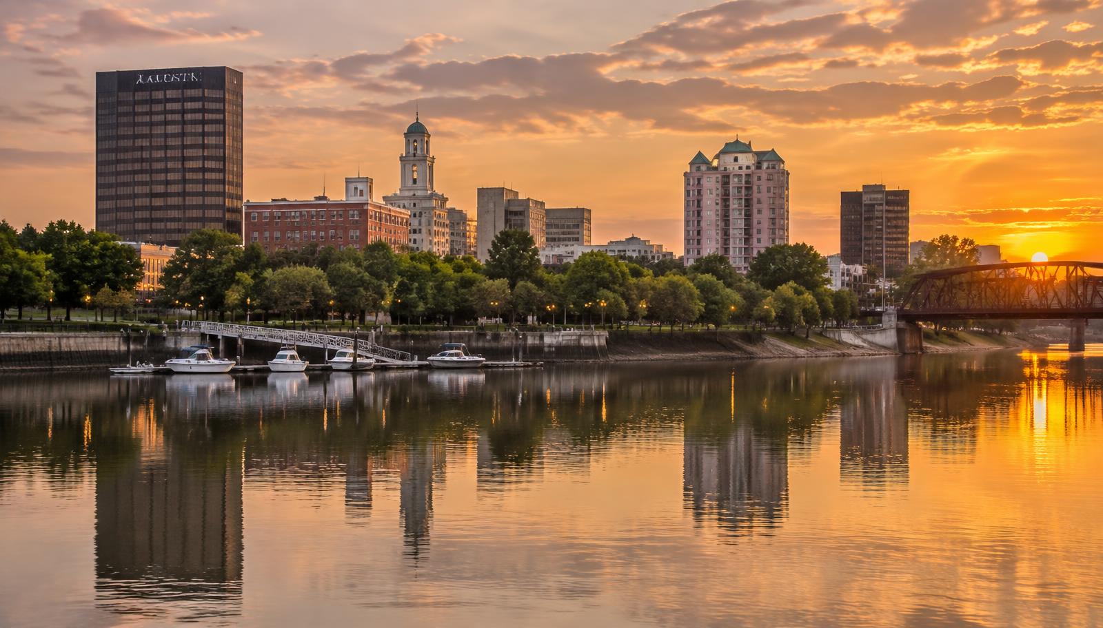 Augusta, Georgia downtown skyline across the Savannah River at sunset - VA nexus letters for local veterans