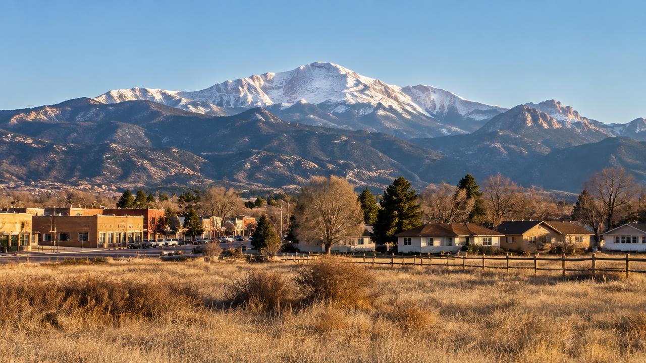 Fountain, Colorado with snow-capped Pikes Peak behind it - VA nexus letters for local veterans