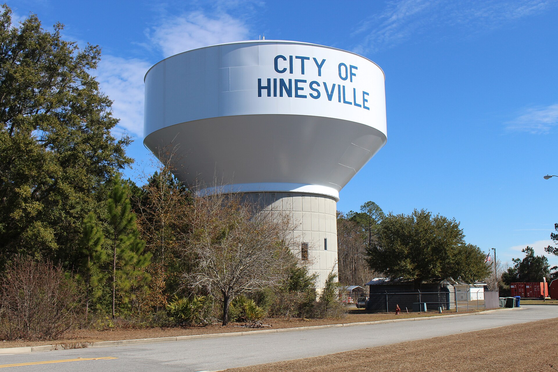 The water tower on Airport Road in Hinesville, Georgia