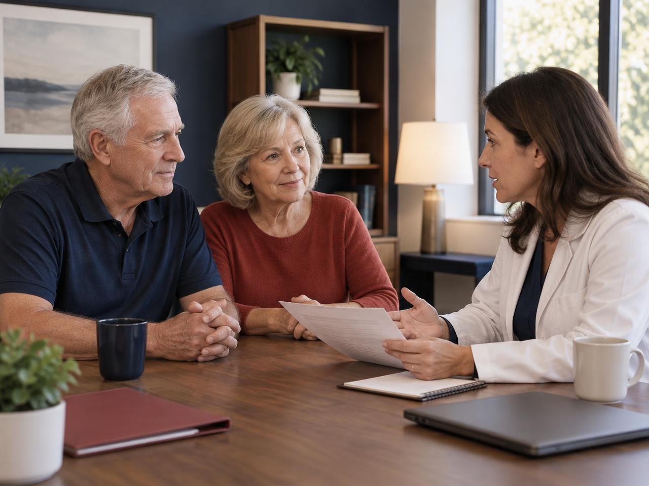 A veteran talking through claim questions with a clinician
