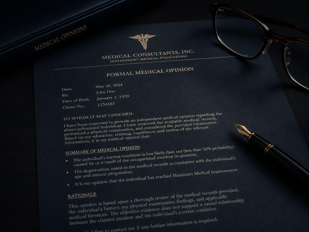 A signed independent medical opinion letter