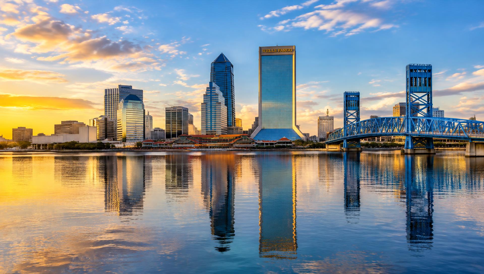 Jacksonville, Florida skyline across the St. Johns River at sunset - VA nexus letters for local veterans