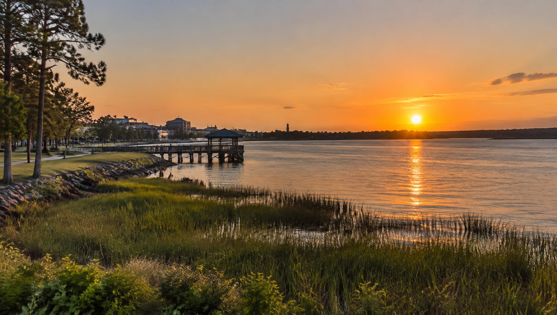 New River waterfront in Jacksonville, North Carolina at sunset - VA nexus letters for local veterans