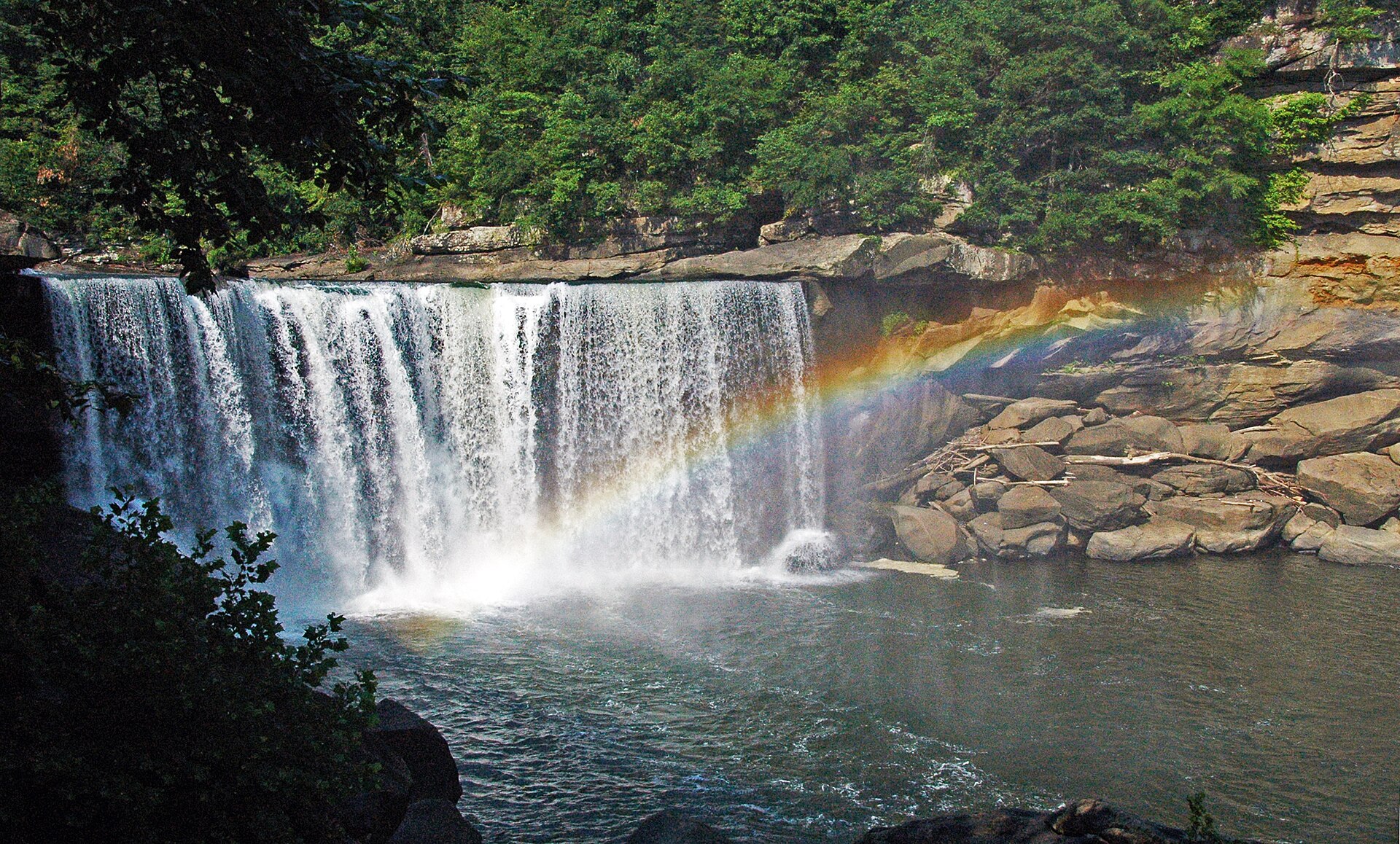 A rainbow in the mist at Cumberland Falls in southeastern Kentucky