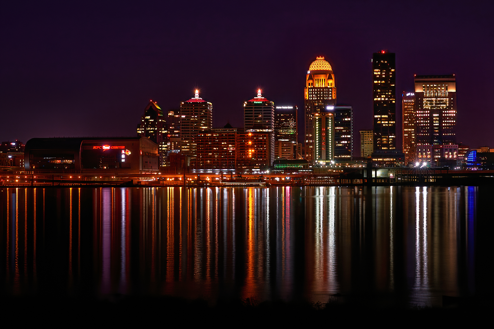 The Louisville, Kentucky skyline at night