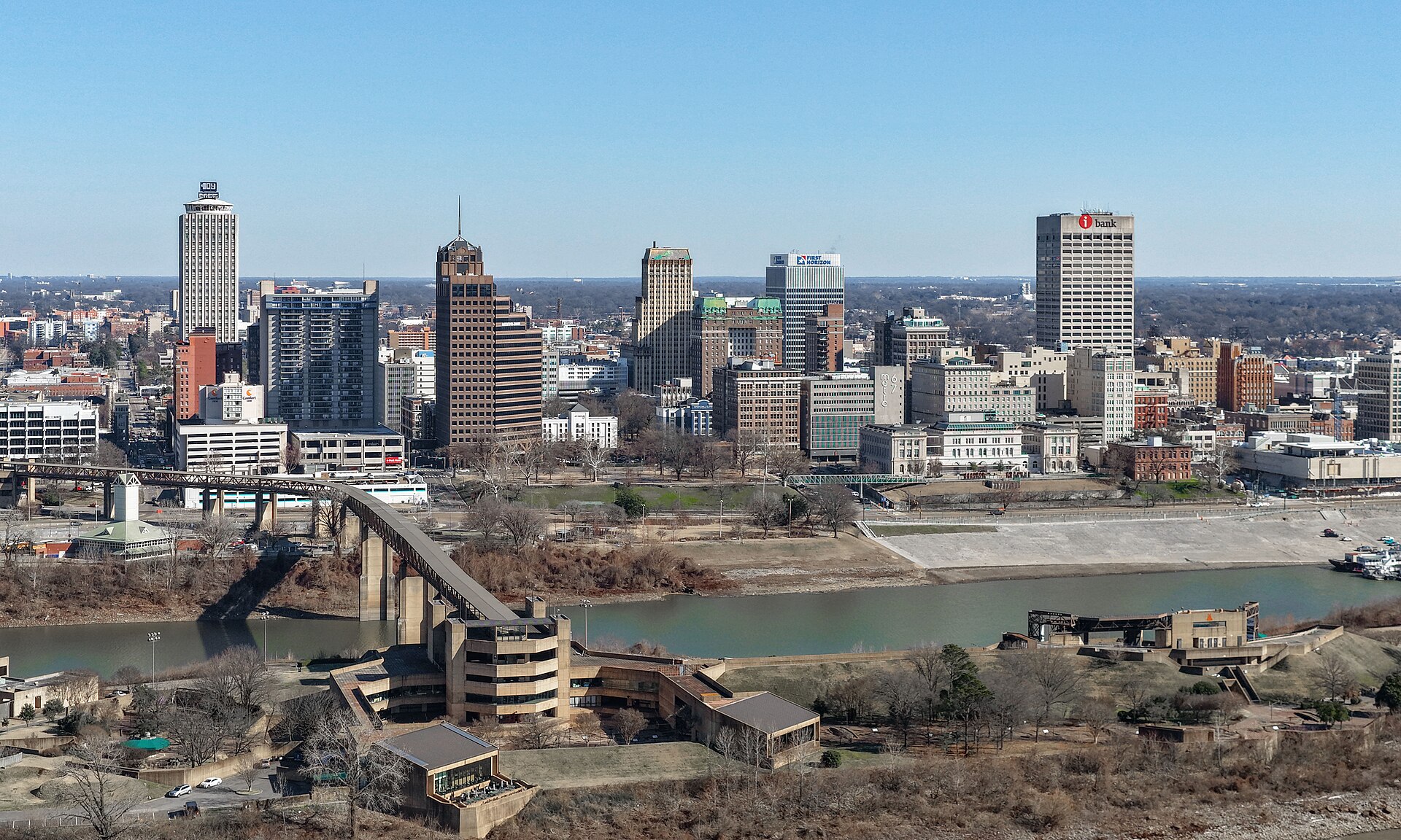 The Memphis, Tennessee skyline along the Mississippi River