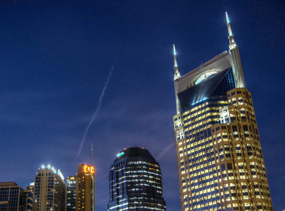 The Nashville, Tennessee skyline at twilight