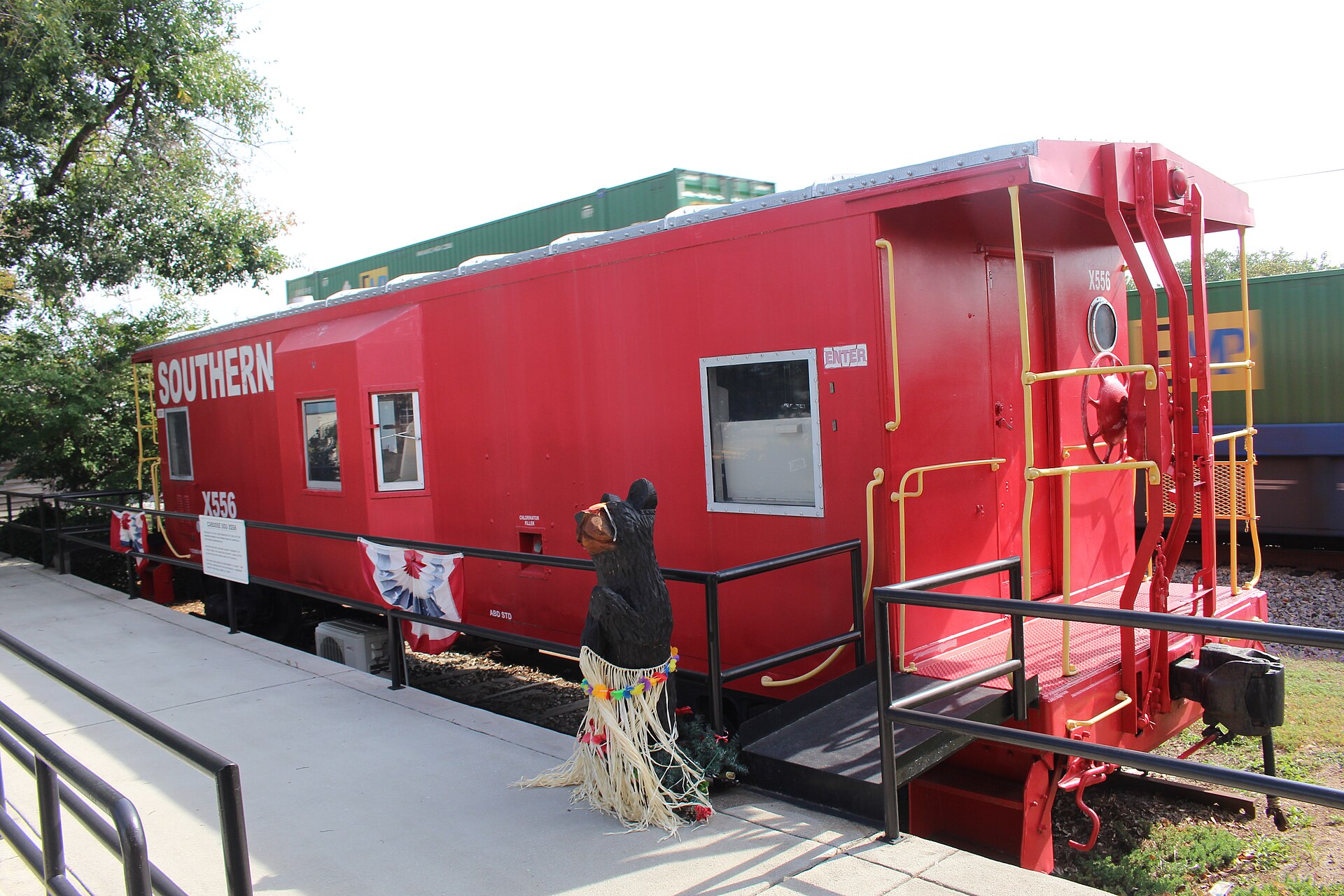 A restored Southern Railway caboose in Warner Robins, Georgia