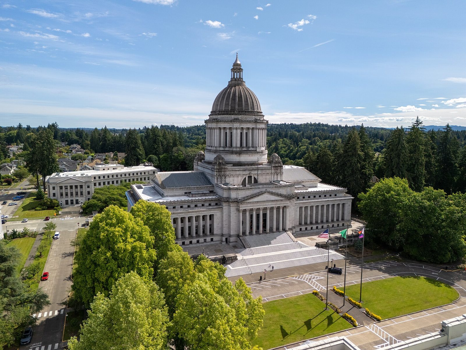 Aerial view of the Washington State Capitol campus in Olympia in summer